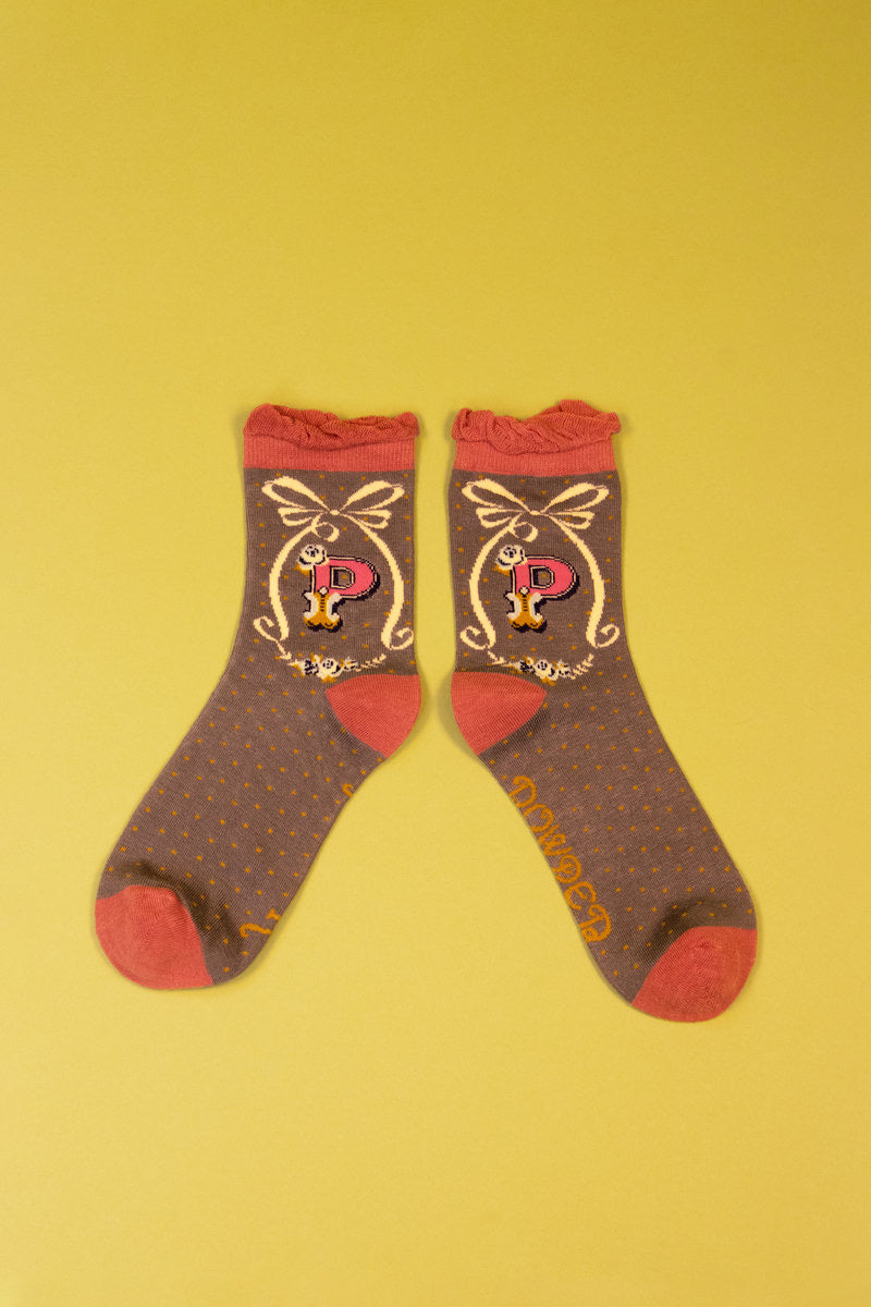 Powder Alphabet Socks - Letter P