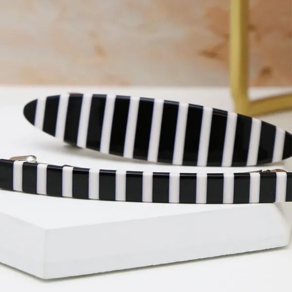 POM Black & White Stripe Acrylic Double Pack Hair Clips