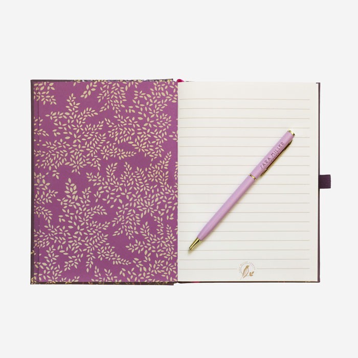 Sara Miller Plum Dancing Cranes B6 Notebook & Pen