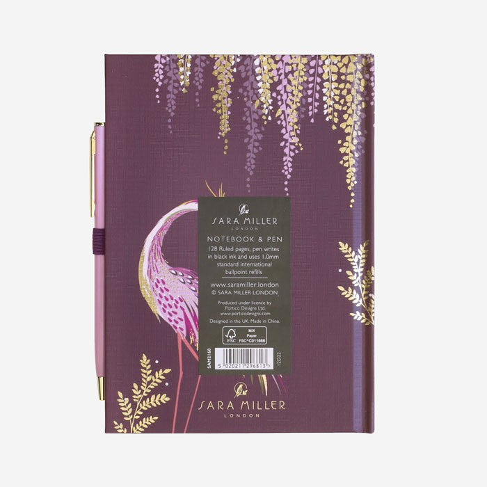 Sara Miller Plum Dancing Cranes B6 Notebook & Pen