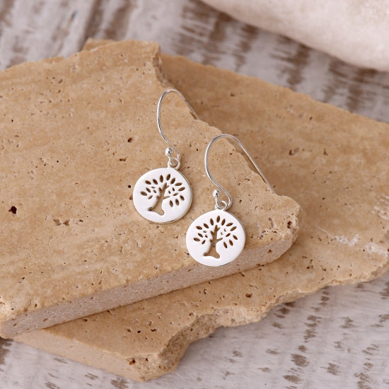 Gracee Jewellery Sterling Silver Disc Tree of Life Cut Out Drop Earrings