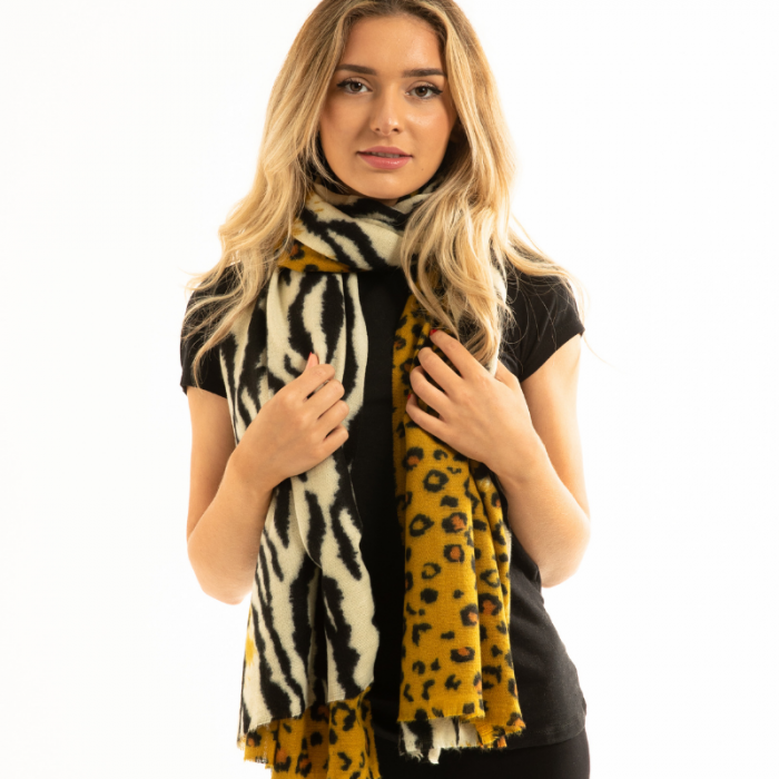 Miss Sparrow Zebra Leopard Print Scarf - Yellow