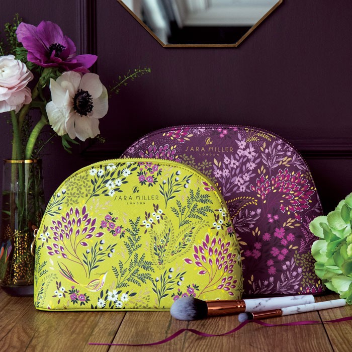 Sara Miller Havali Garden Print Medium Make-Up Cosmetic Bag - Lime