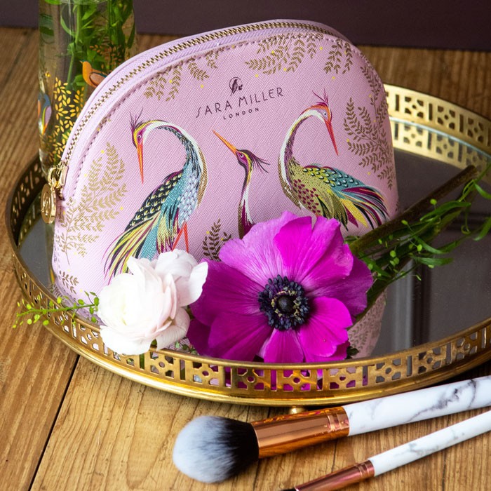 Sara Miller Havali Garden Cranes Small Cosmetic Bag - Pink