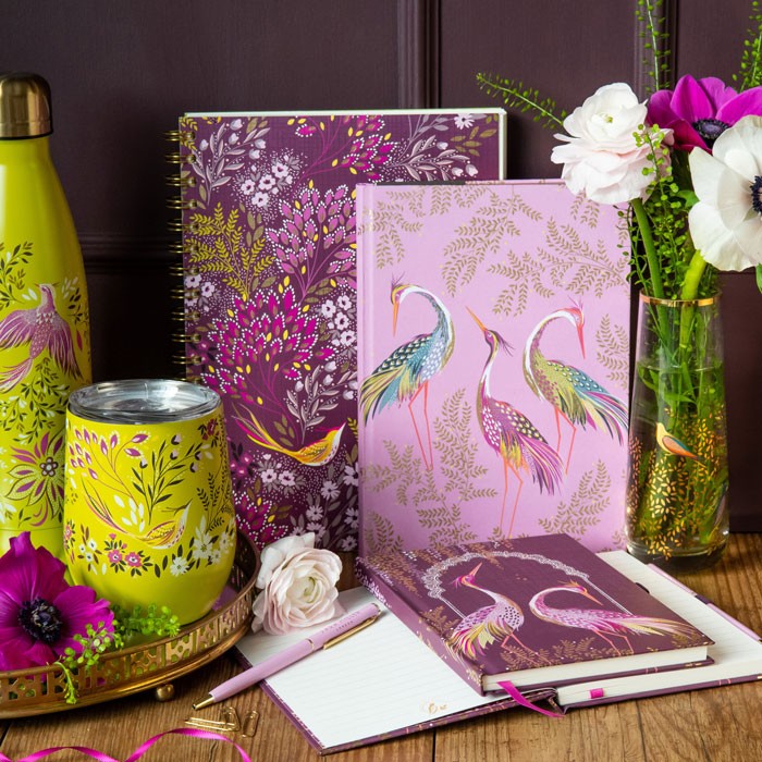 Sara Miller Plum Dancing Cranes B6 Notebook & Pen
