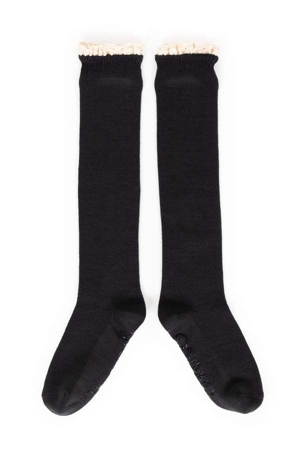 Powder Knee High Lace Top Socks - Charcoal Grey