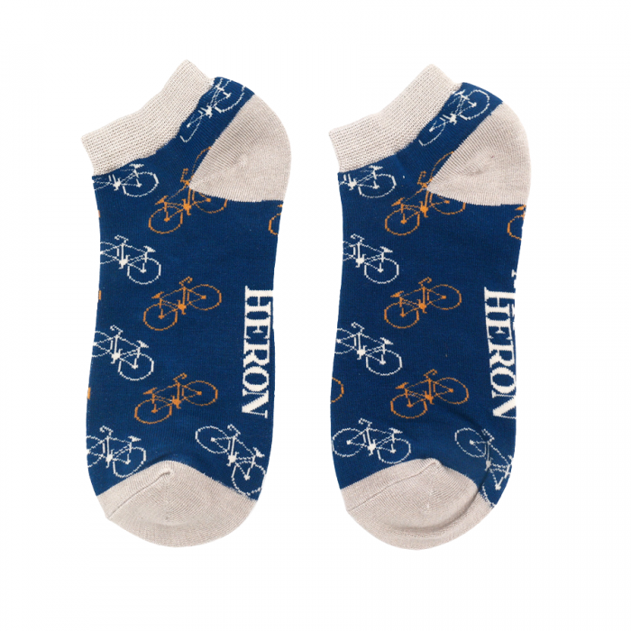 Mr Heron MENS Bamboo Trainer Socks - Little Bikes - Navy Blue