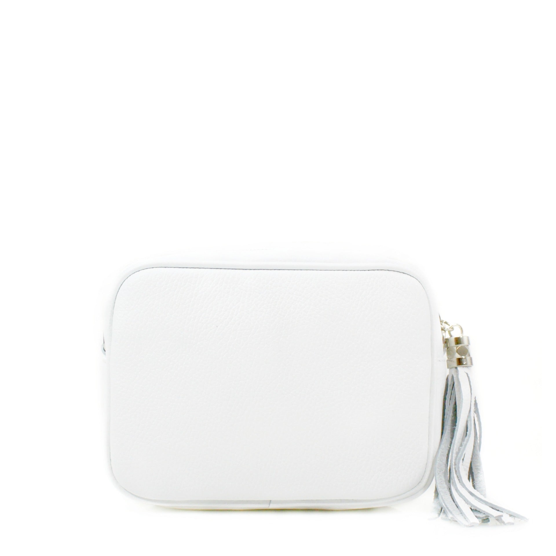 Leather Camera Tassel Handbag - White (SILVER FITTINGS)