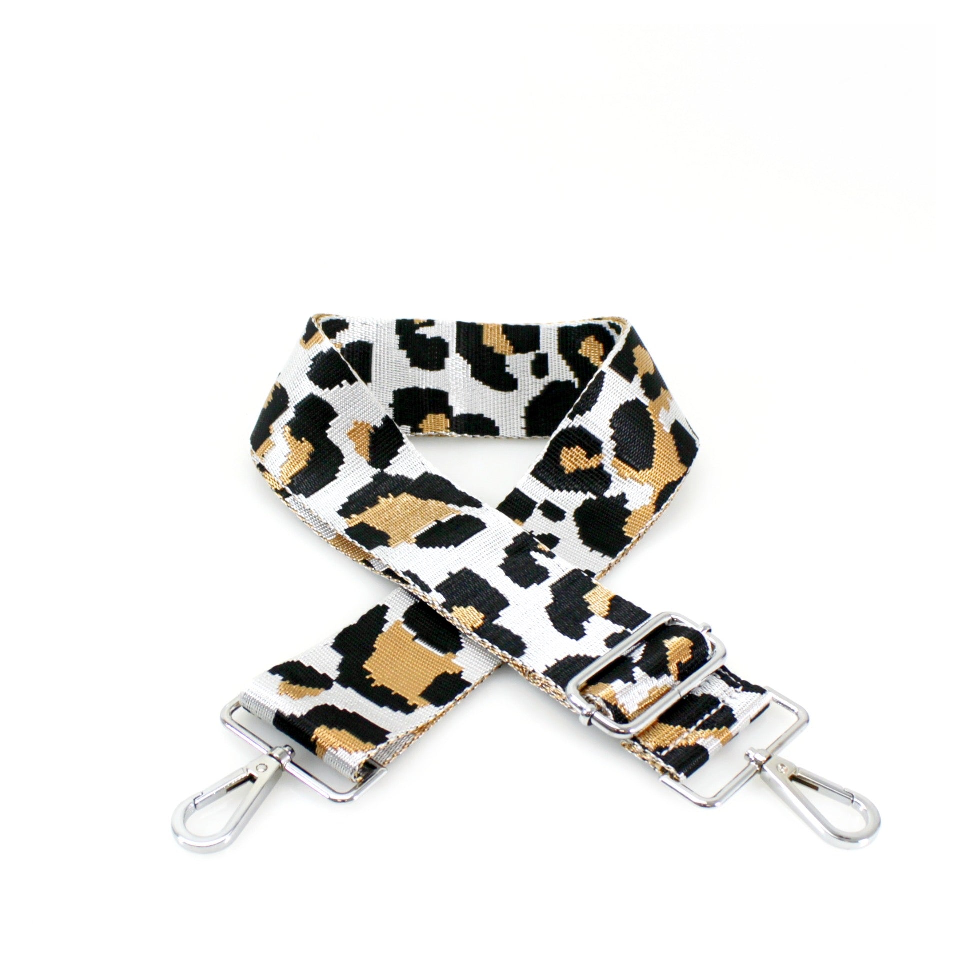 White Cheetah Print Bag Strap - Silver Fittings