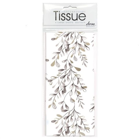 Deva Designs Mistletoe Tissue Paper - Pack of 4 Sheets - White/Gold