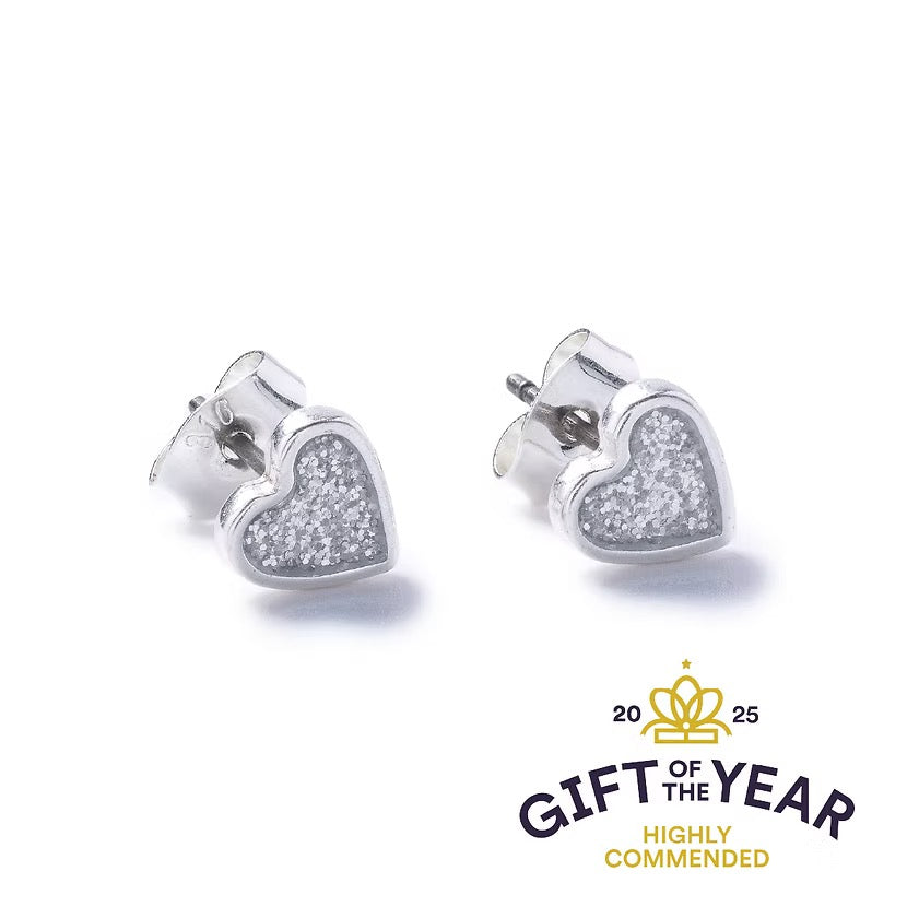 SWATCH - Carrie Elspeth Silver Heart Enamel Stud Earrings - Glitter - (AUTOGENERATED)
