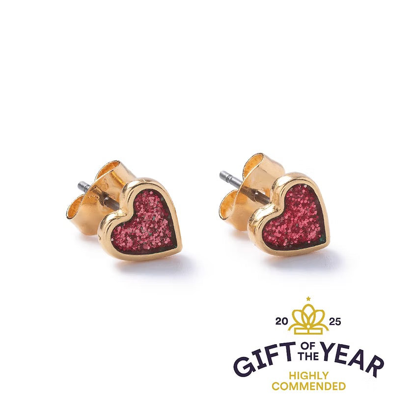 SWATCH - Carrie Elspeth Gold Heart Enamel Studs - Glitter