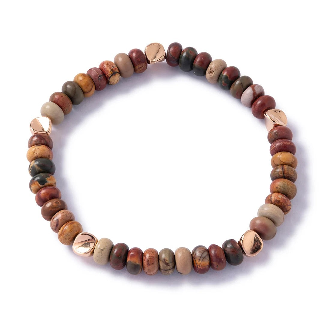 Carrie Elspeth - Natural Jasper Rondelle Beaded Bracelet - Neutral Tones