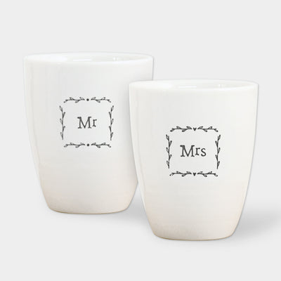 East of India Porcelain Egg Cup Gift Set - Mr & Mrs