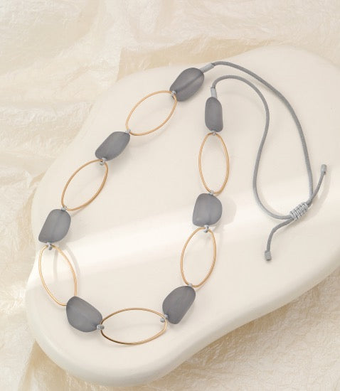 Gracee Jewellery -  Large Stones &amp; Gold Ovals - Cord Adjustable Necklace