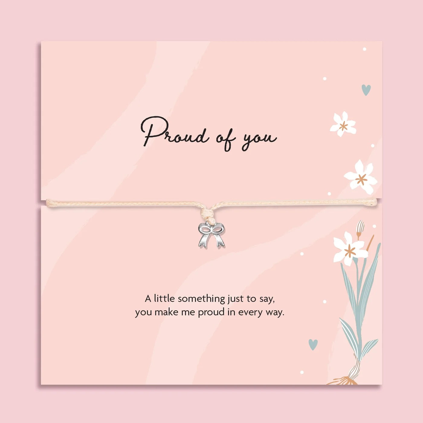 Letterbox Love - Proud Of You - Bow Charm Beige Cord Bracelet