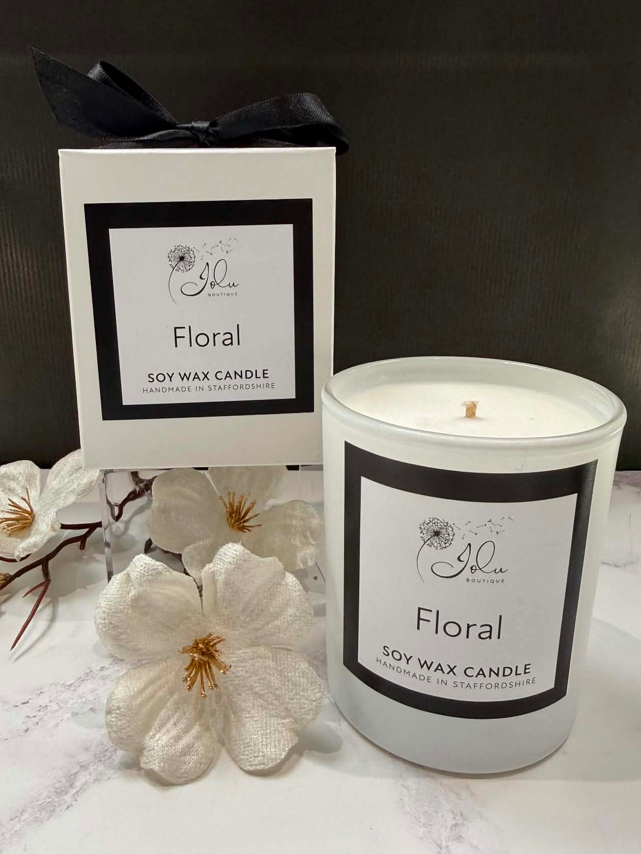 Jolu Boutique Floral Soy Wax Candle - Boxed Glass