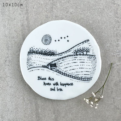 East of India Porcelain Round Coaster - Countryside - Bless the Home