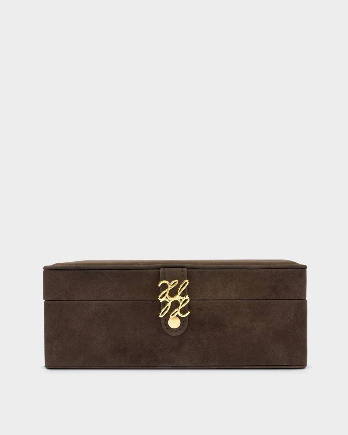 Katie Loxton - Large Signature Jewellery Box - Chocolate Suede