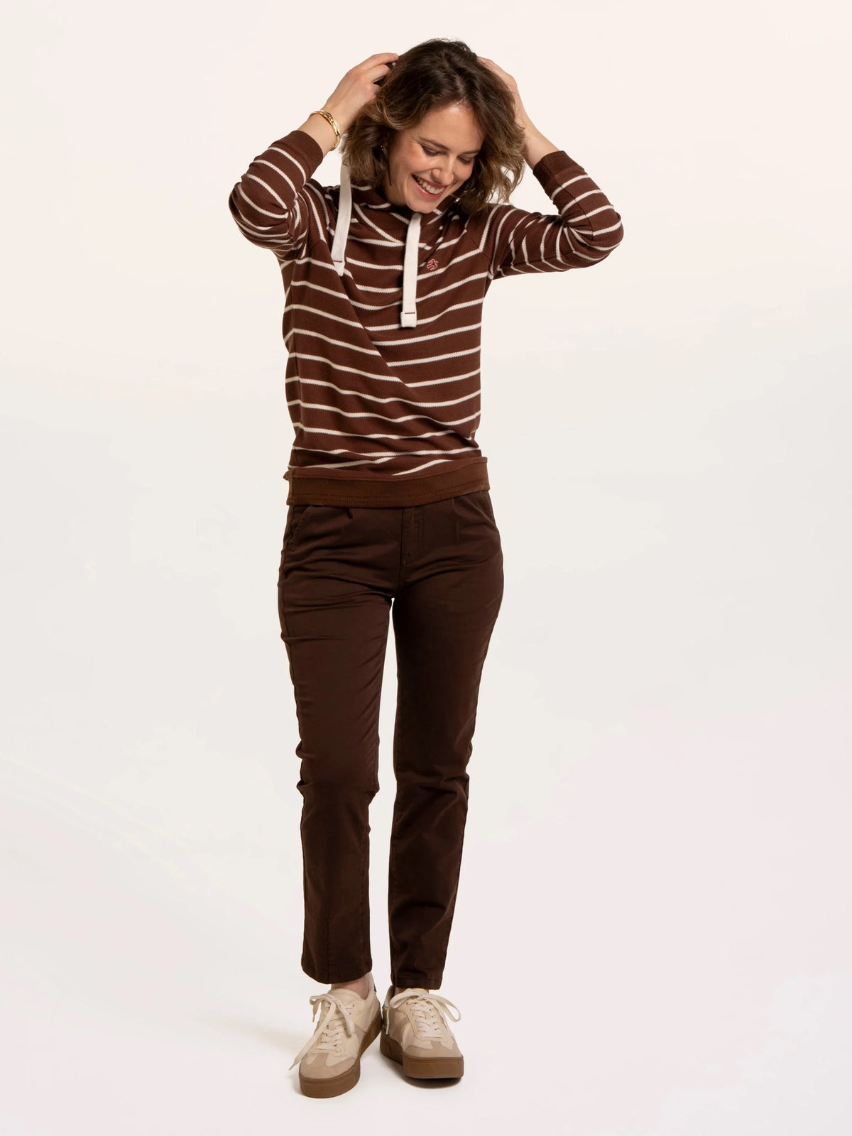 Brakeburn - Whitefield - Texture Stripe Hoodie - Chocolate/Ecru