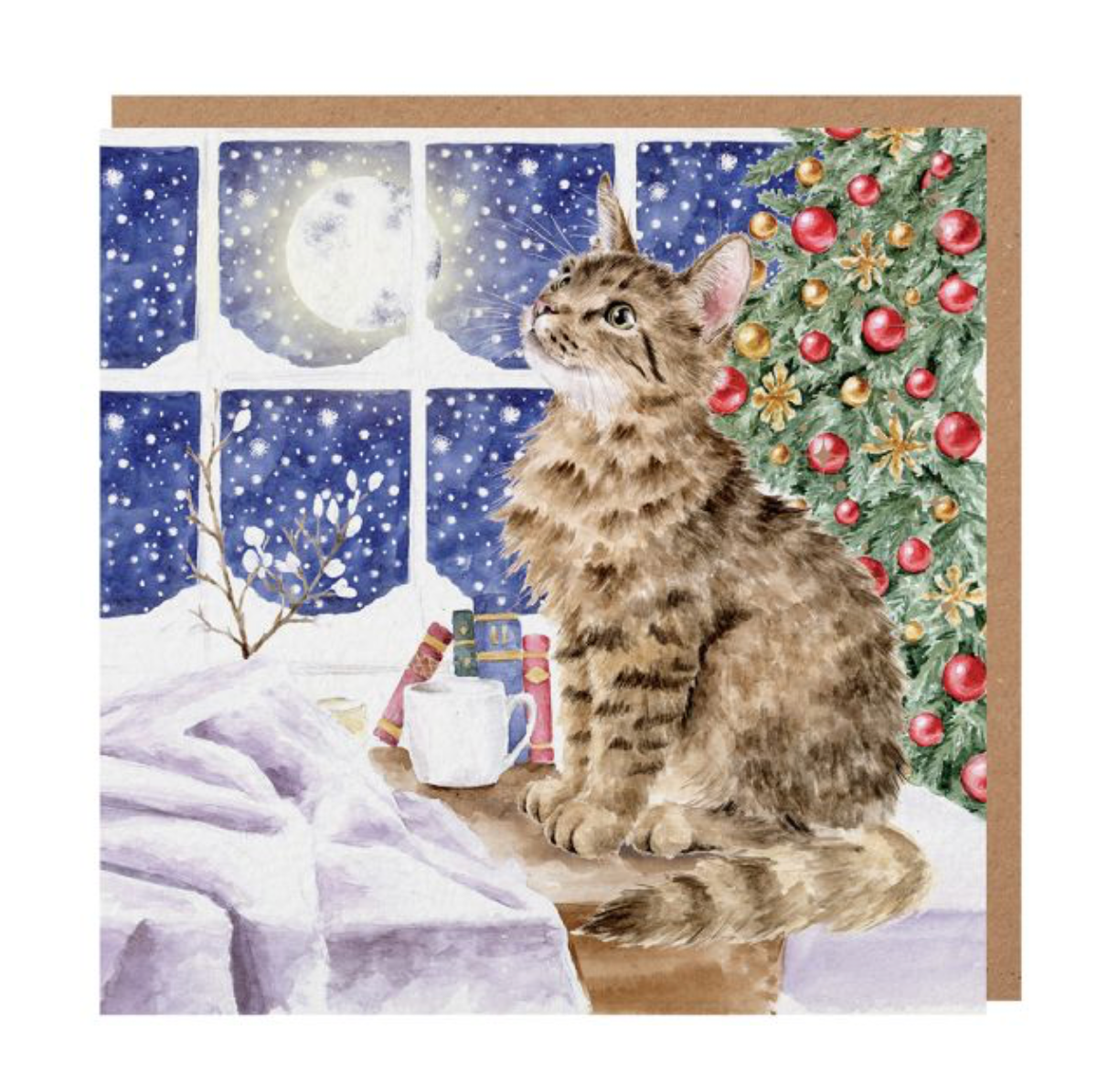 'Christmas Stars’ (Cat) Blank Christmas Card - Wrendale Designs