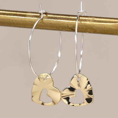POM Silver Plated Hoop & Golden Cut Out Heart Earrings
