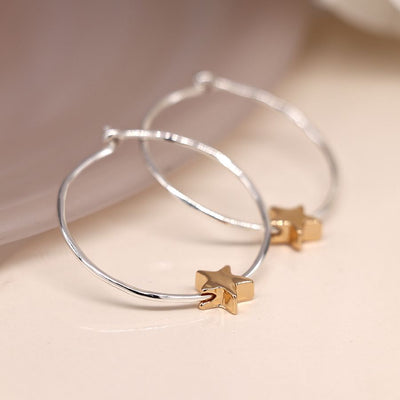 POM Silver Plated Organic Hoop Earrings with Gold Star