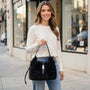 Park Lane -  Boucle Fleece Twist Lock Scoop Shoulder/Crossbody Handbag - Black