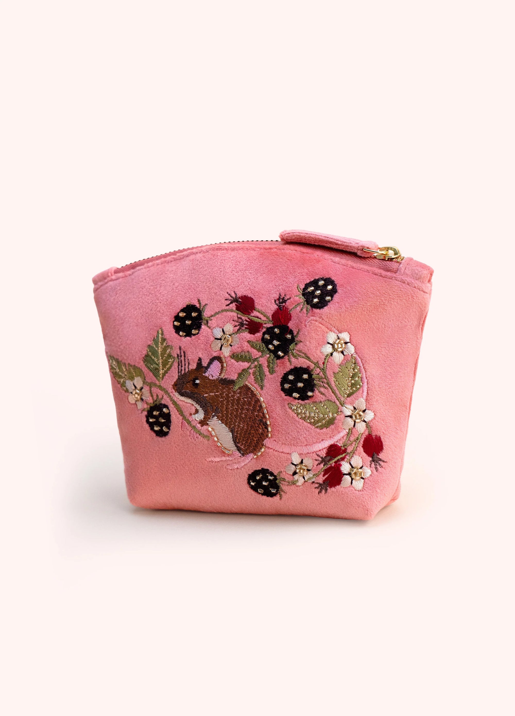 Powder Velvet Mini Tapered Zip Pouch - Mouse - Dusky Pink