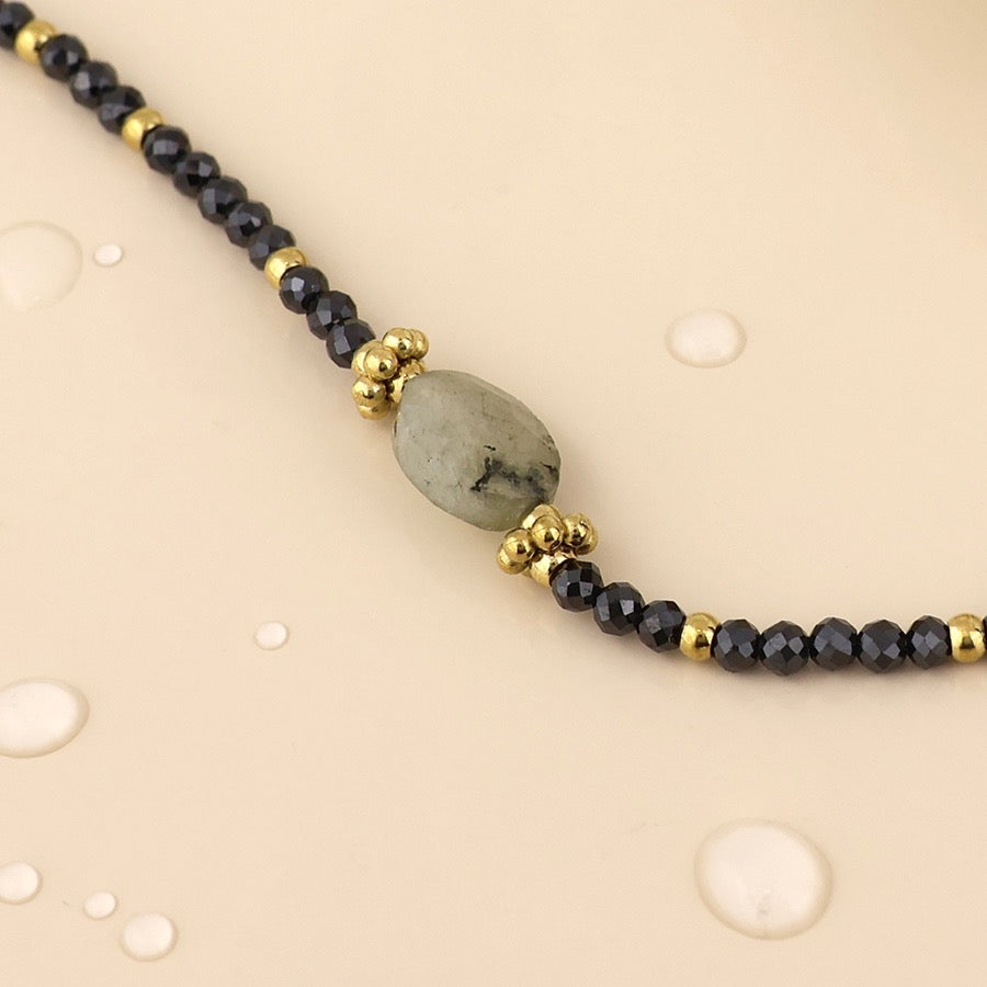 POM WATERPROOF - NYX Gold Plated Charcoal Black Tiny Faceted Crystal Beaded Bracelet