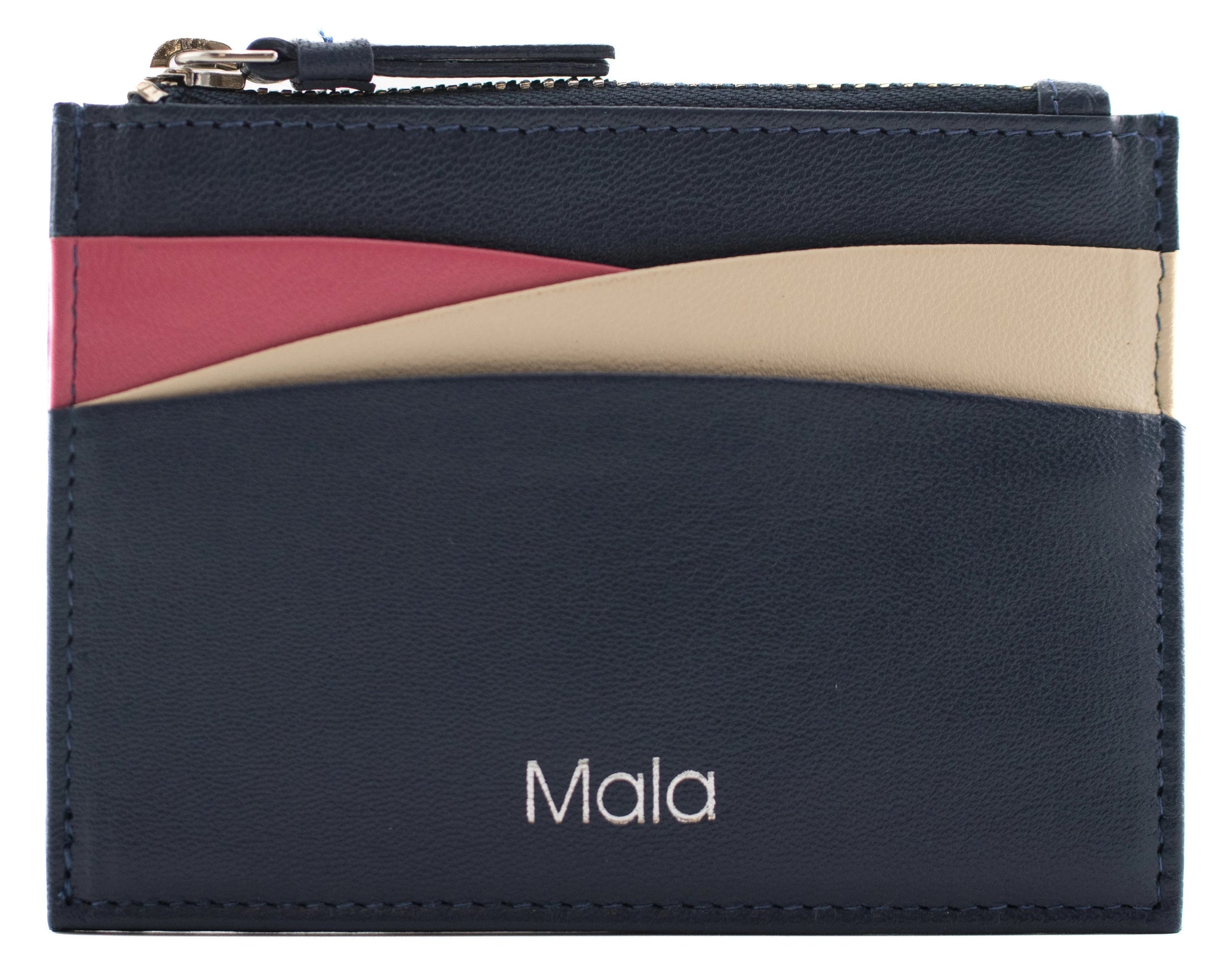 Mala Leather Kora Zip Coin &amp; Card Holder (637 45) - Navy/Pink/Cream