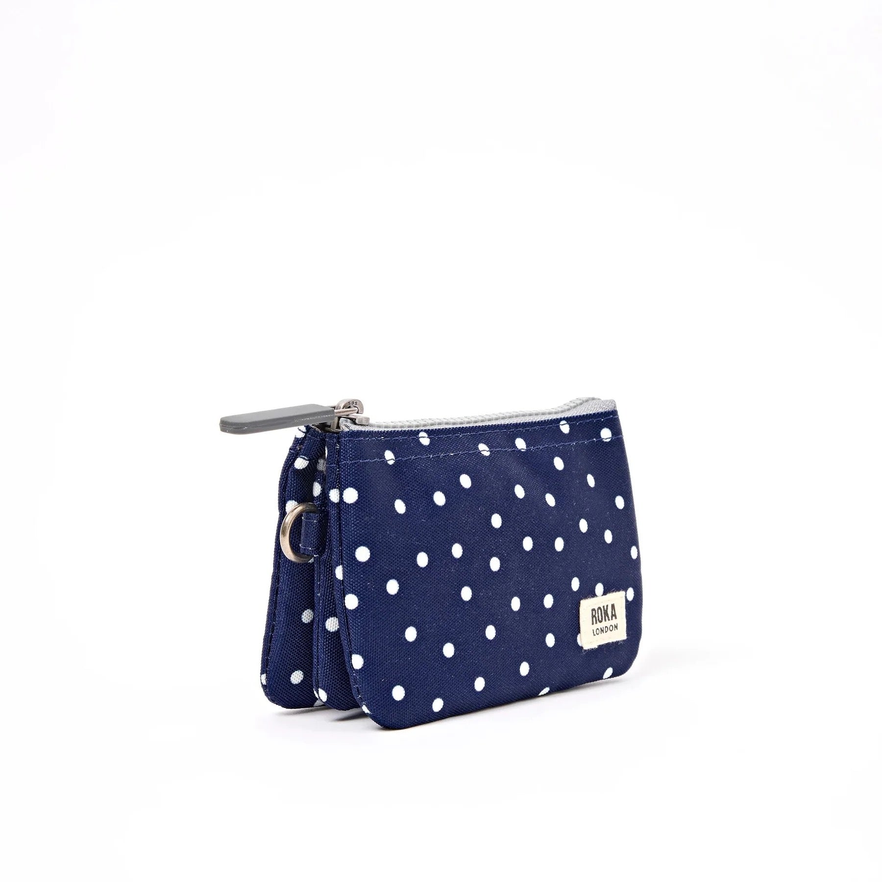 Roka Carnaby Small Wallet - Recycled Canvas - Navy Polka Dot (Limited Edition)