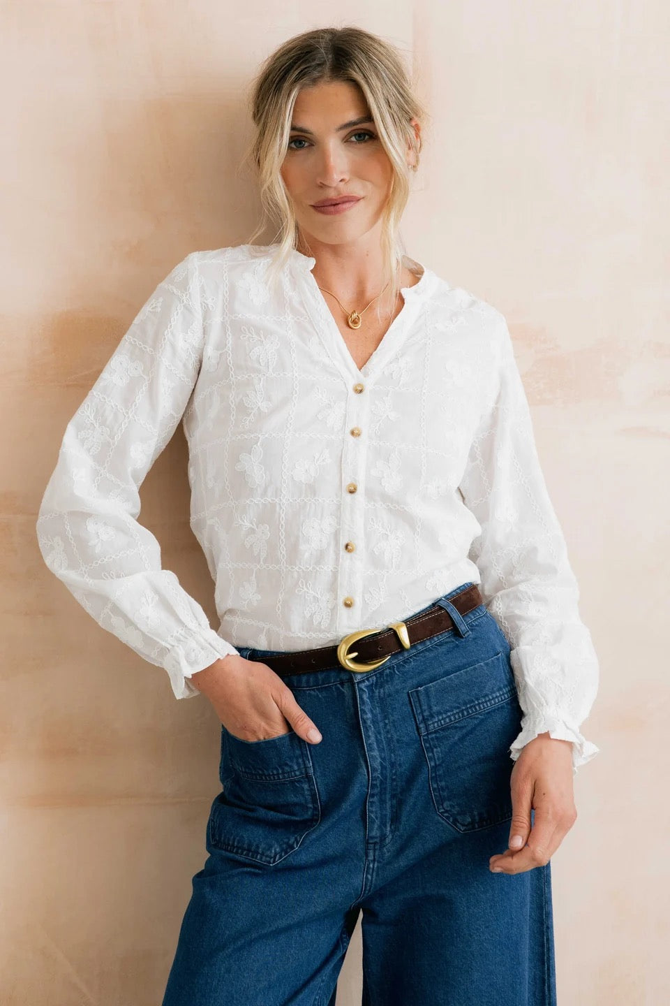 Pintail Blouse - Embroidered Patchwork - White - Lily &amp; Me