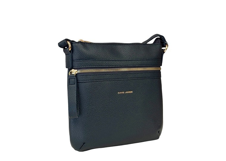 David Jones (NV7015-1A) Small Zip Front Rectangular Slim Crossbody Handbag - Navy Blue