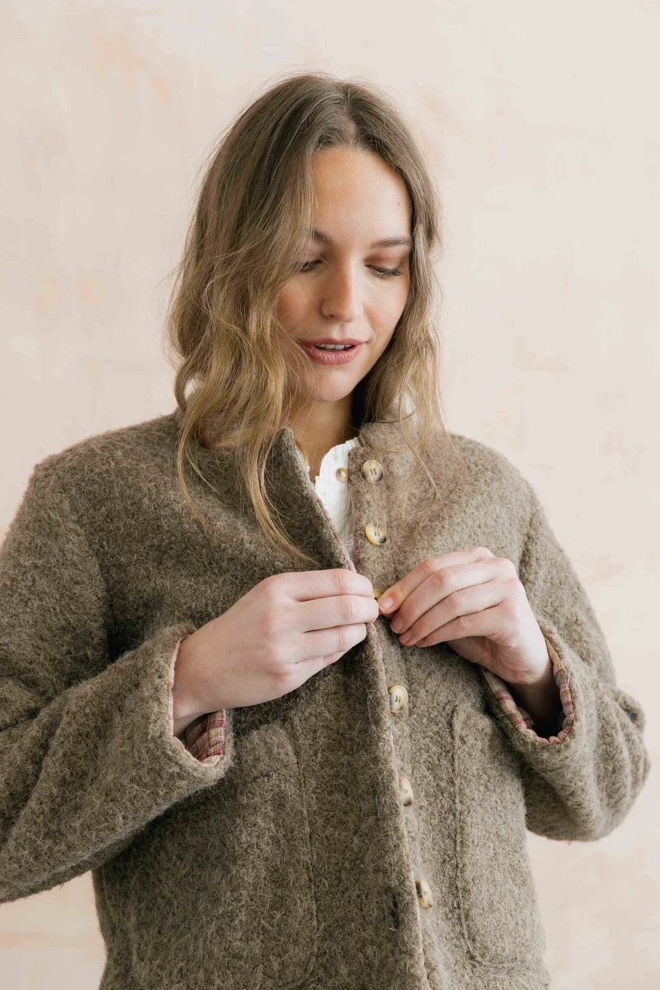 Scarlett - Plain Boucle &amp; Checked Reversible 2in1 Jacket - Mushroom - Lily &amp; Me