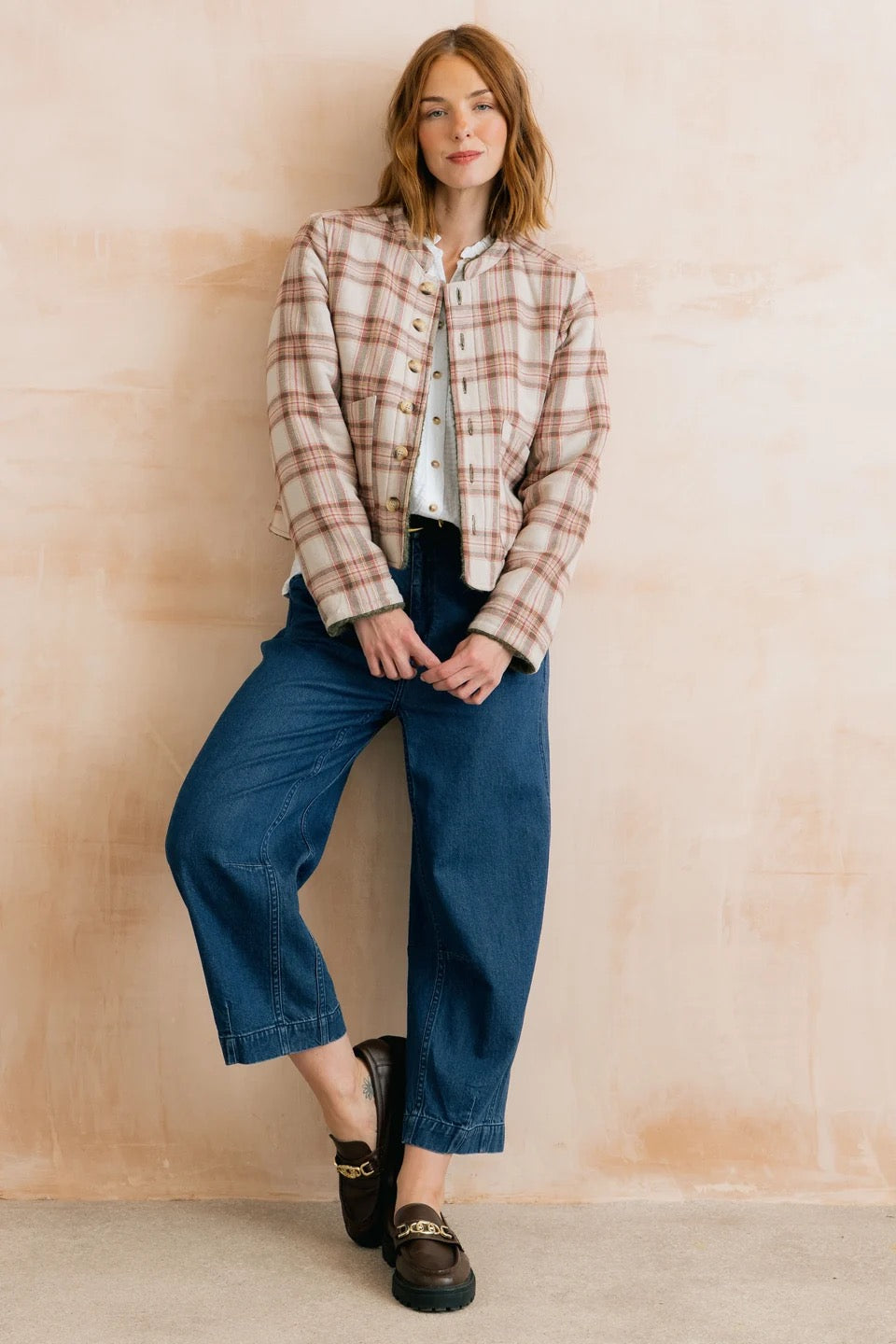 Scarlett - Plain Boucle &amp; Checked Reversible 2in1 Jacket - Dark Olive - Lily &amp; Me