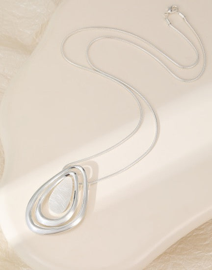 Gracee Jewellery - Large Silver Organic Oval Cut Out -  Long Chain Necklace