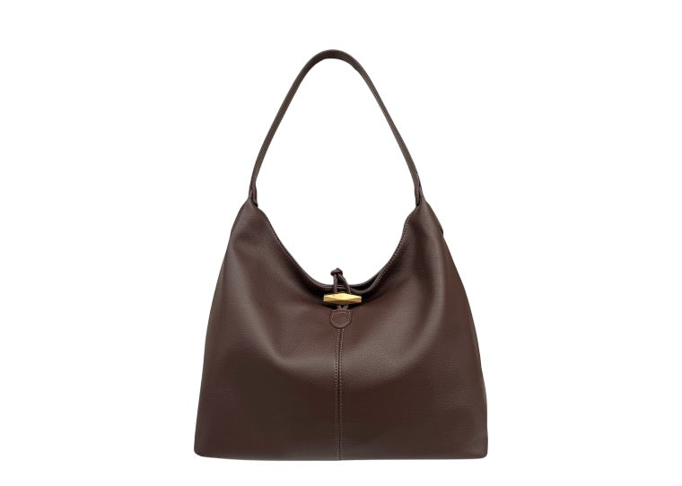 David Jones - (CM7712) Gold Toggle Detail Large Shoulder Handbag - Red Mud