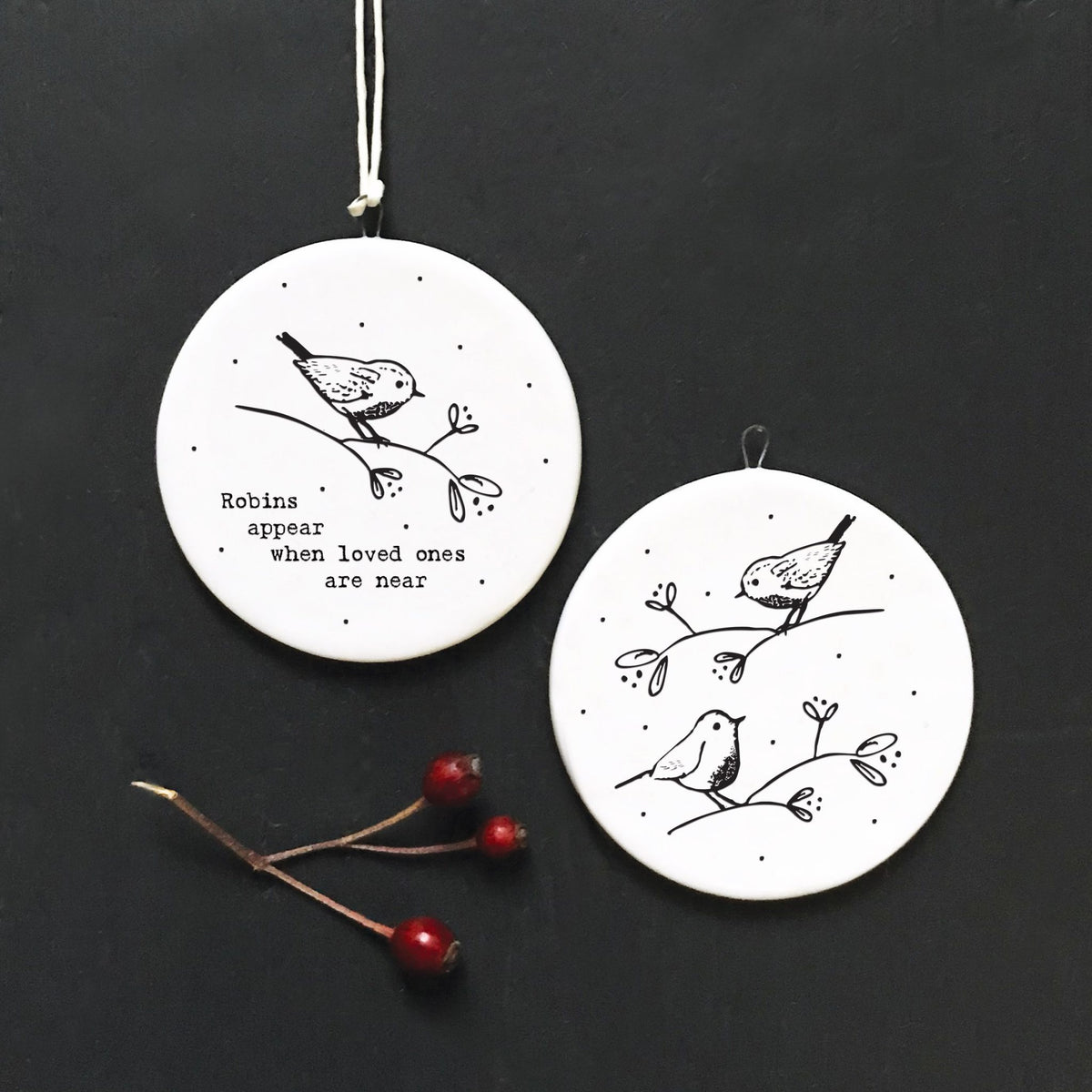 East of India Flat Porcelain Disc Decoration - Robins Appear
