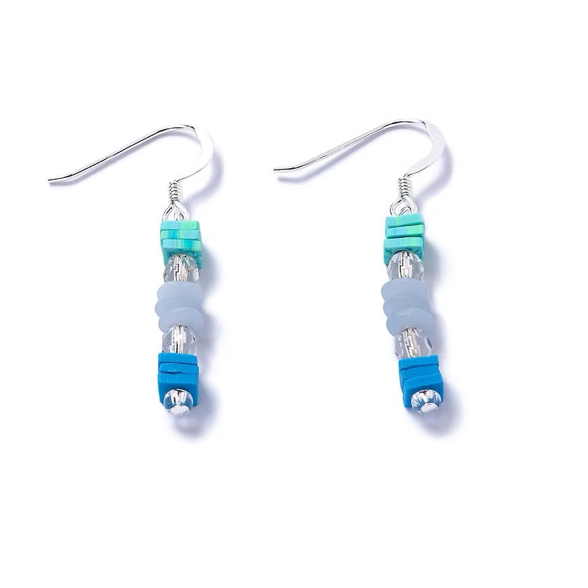 Carrie Elspeth Light Marine Confetti Drop Earrings - Aqua/Blue/Silver
