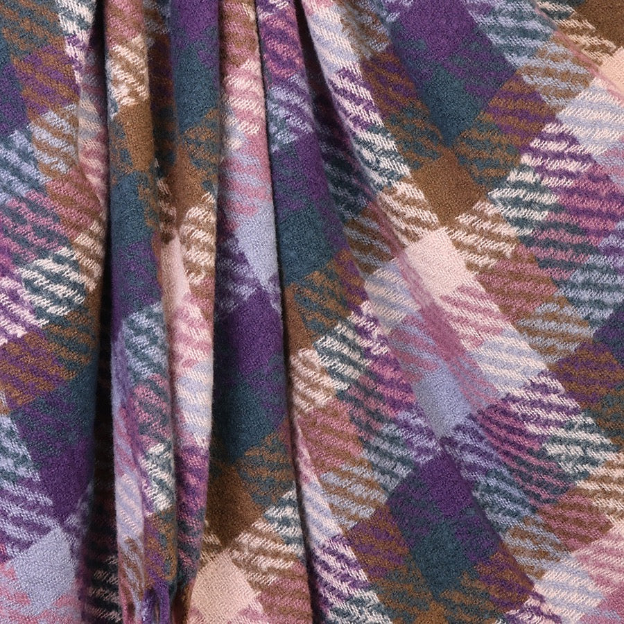 POM - Jessica - Purple, Mauve &amp; Brown Mix Check Weave Print - Cosy Tassel Scarf