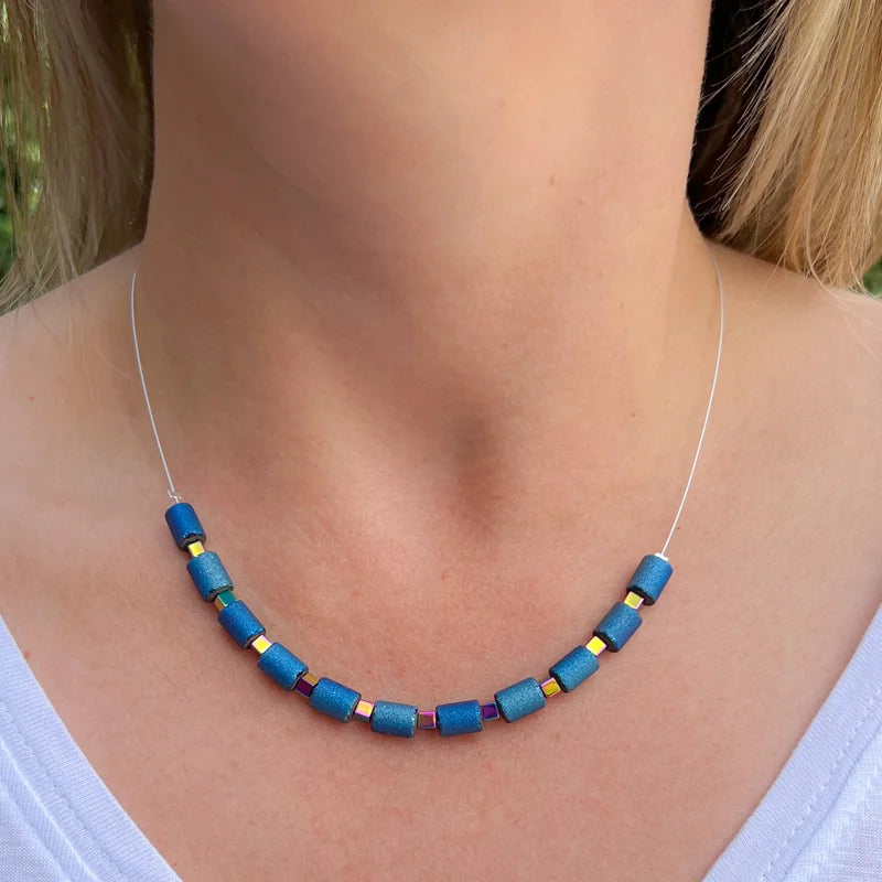 Carrie Elspeth Cobalt Lava Glimmer Half Beaded Necklace - Blue Mix