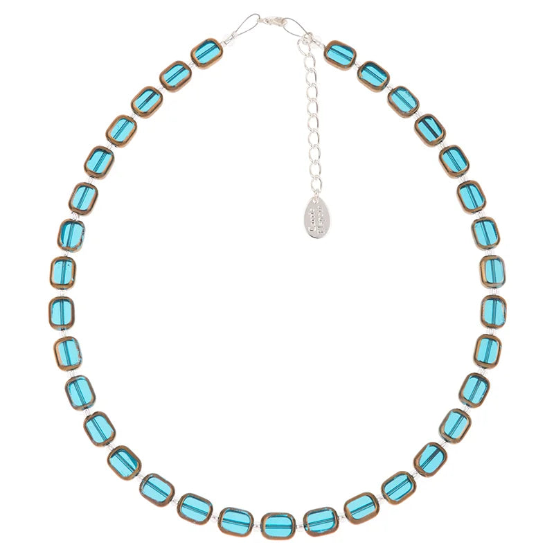 Carrie Elspeth Gold Edged Beaded Full Necklace - Teal/Gold