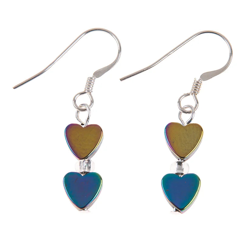Carrie Elspeth Rainbow Haematite Hearts Sterling Silver Earrings