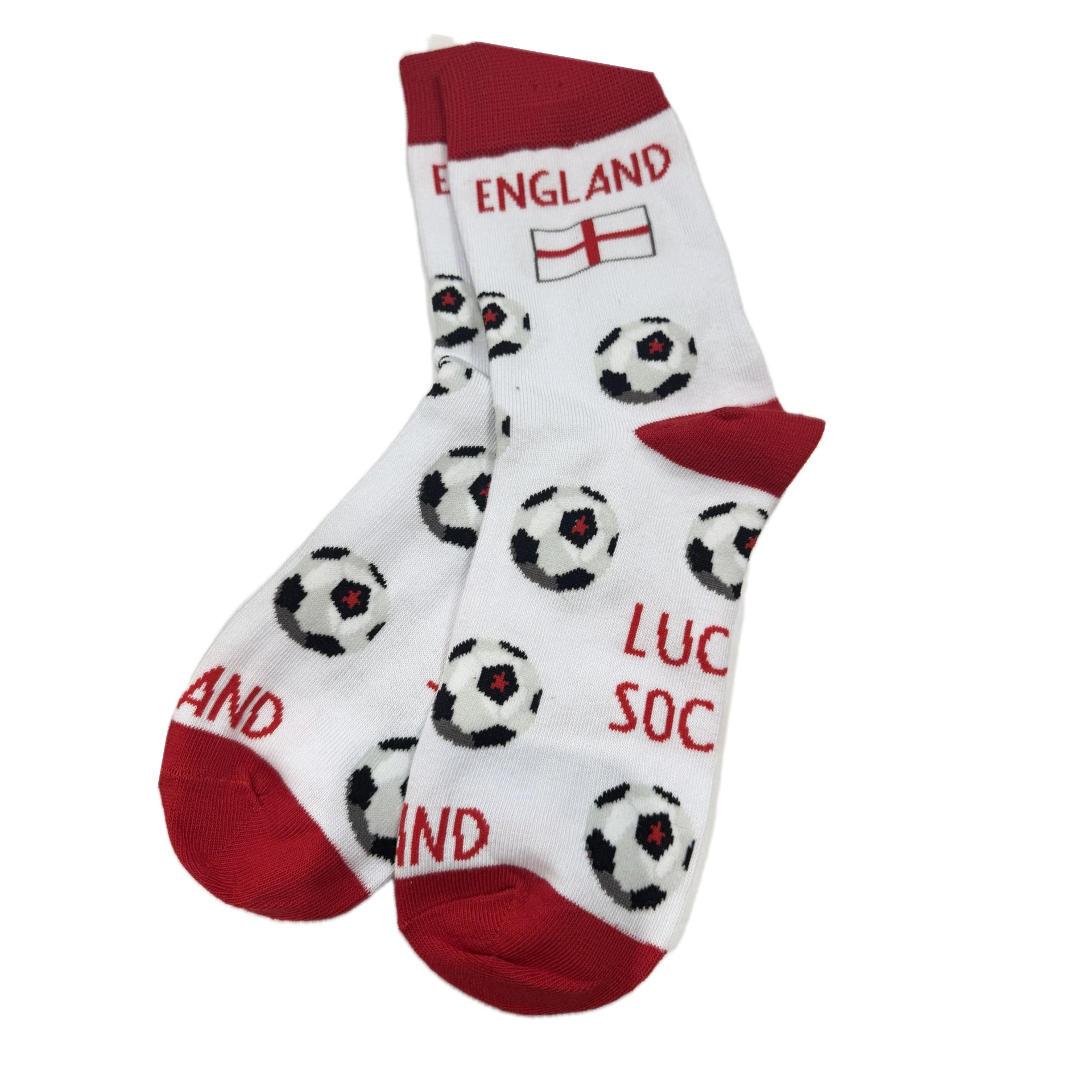 White Cotton Mens Ankle Socks - Football - ENGLAND Lucky Socks - Red/White