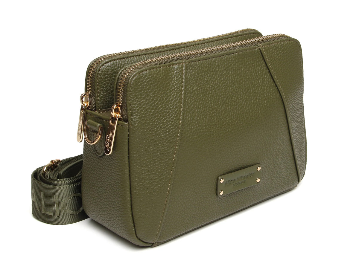 Alice Wheeler - Olive Green - Kensington Double Zip Crossbody Bag