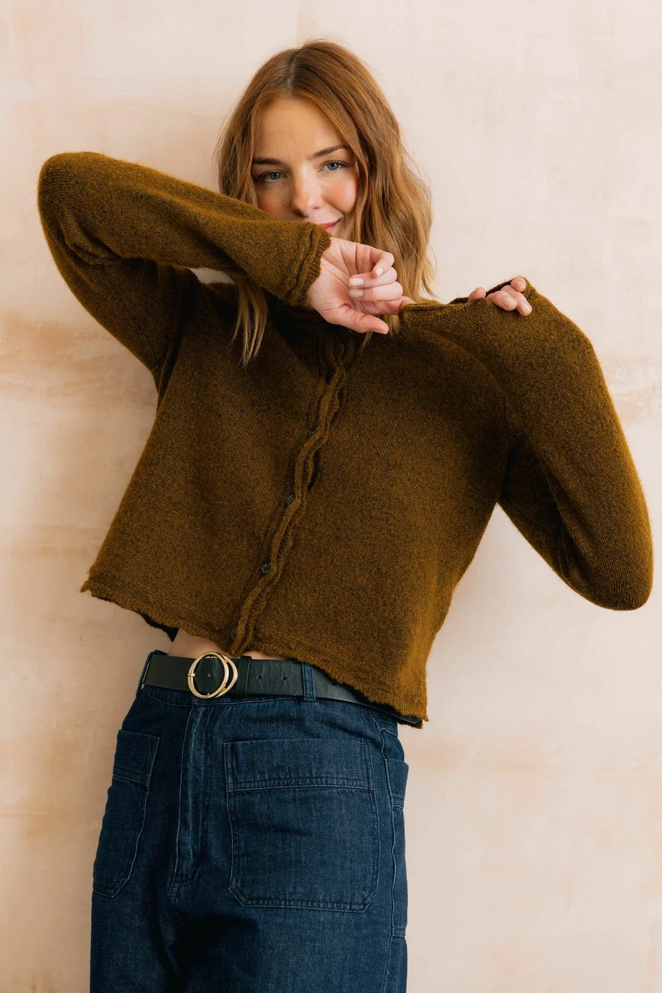 Elodie - Scallop Neck Outfitter Knit Cardigan - Burnt Caramel - Lily &amp; Me