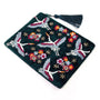 POM - Cranes - Velvet Embroidered Zip Top Pouch with Tassel - Teal Blue