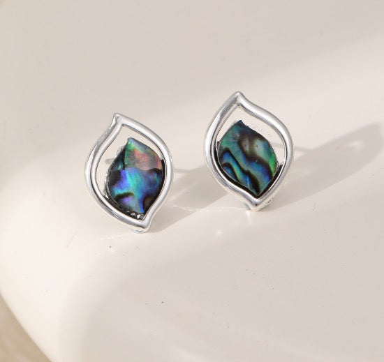 Gracee Jewellery -  Shell And Silver Leaf Cut Out Pointed Ovals- Statement Stud Earring