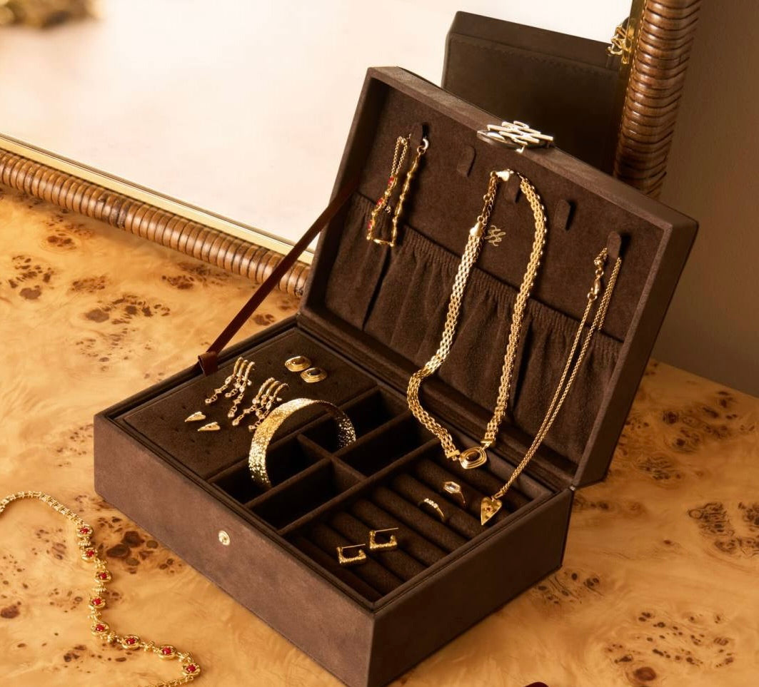 Katie Loxton - Large Signature Jewellery Box - Chocolate Suede